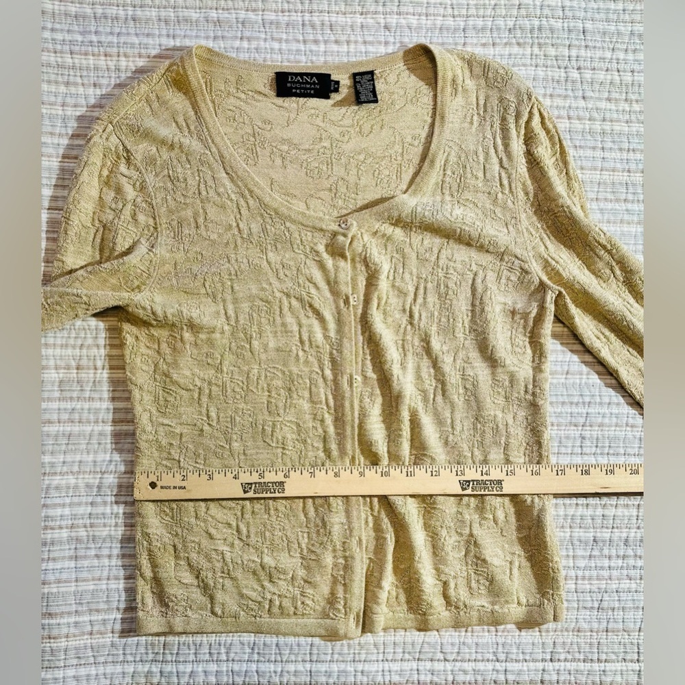 Dana Buchman Petite Tan And Gold Metallic Cardigan, Size M - Picture 8 of 9
